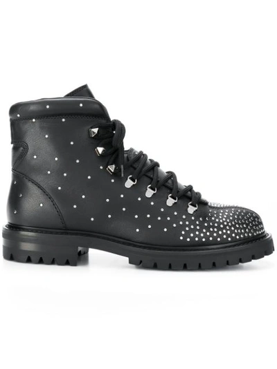 Valentino Garavani Rockstud-embellished Lace-up Leather Boots In Black