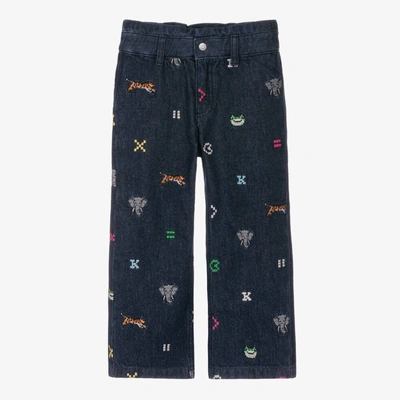 Kenzo Kids Girls Blue Denim Embroidered Jeans