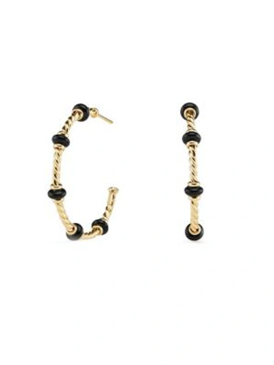 David Yurman Rio Rondelle Large Hoop Earrings With Black Onyx In 18k Gold In Black/gold