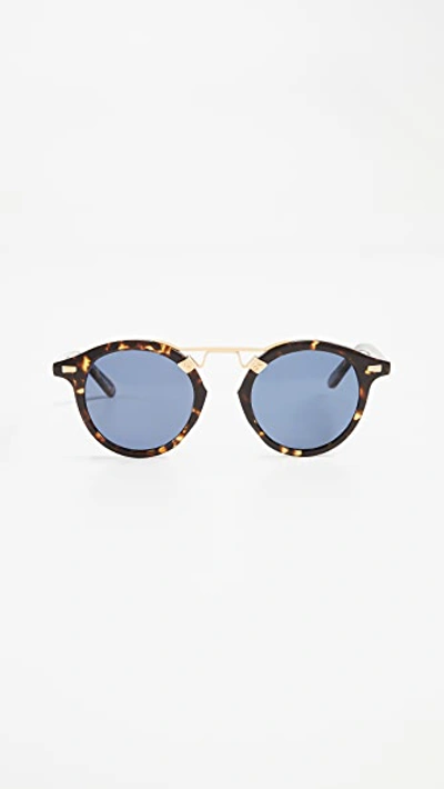 Krewe St. Louis Round Mirrored Sunglasses In Tortoise/blue