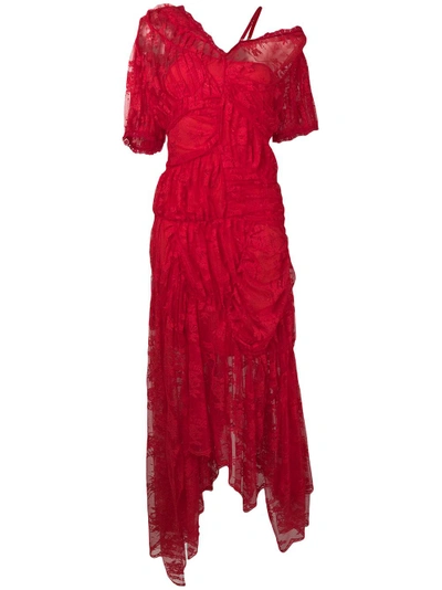 Preen By Thornton Bregazzi Asymmetric Ruffled Dress In Red