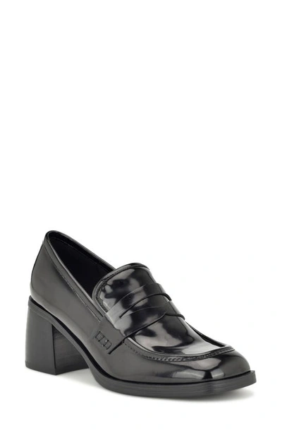 Nine West Avalia Penny Loafer Pump In Black Patent - Faux Patent Leather