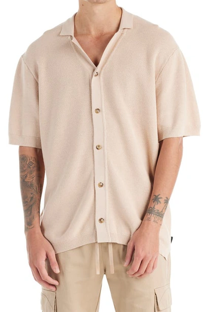 Nana Judy Morrison Cotton Knit Button-up Shirt In Beige