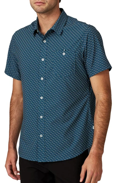 7 Diamonds Labyrinth Short Sleeve Button-up Shirt In Teal