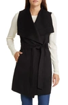 Michael Kors Tie Belt Oversize Wool Blend Vest In Black