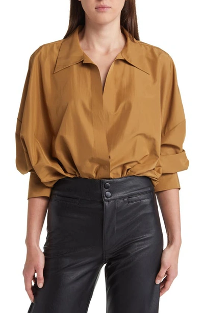 Norma Kamali Super Oversize Boyfriend Shirt Bodysuit In Woods