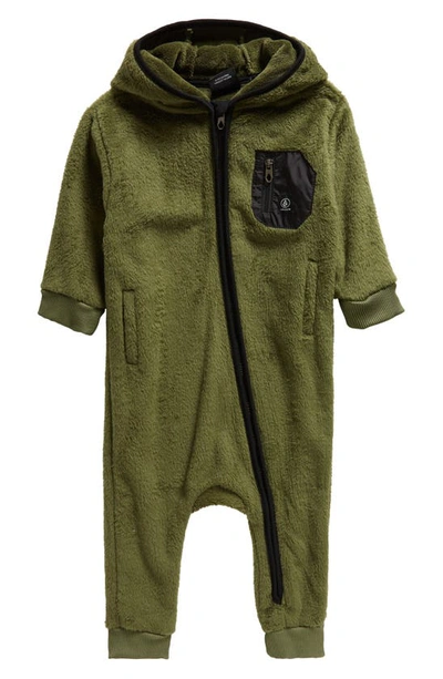 Volcom Babies' Hooded Fleece Jumpsuit In Green