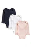 Nordstrom Babies' Kids'  Grow With Me 3-pack Organic Cotton Adjustable Bodysuits In Pink- Navy Pack