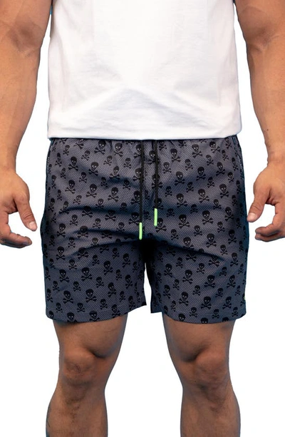 Maceoo Swim Lion Skull & Crossbones Swim Trunks In Grey