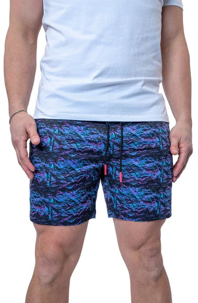 Maceoo Swim Lion Purple Texture Swim Trunks In Black