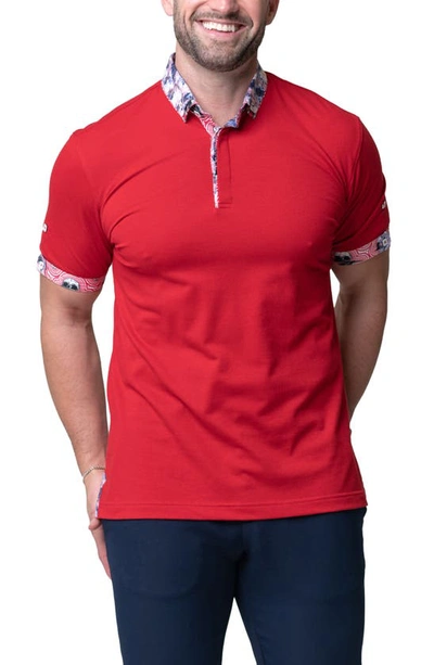 Maceoo Mozart Solid Ripple Red Piqué Button-down Polo
