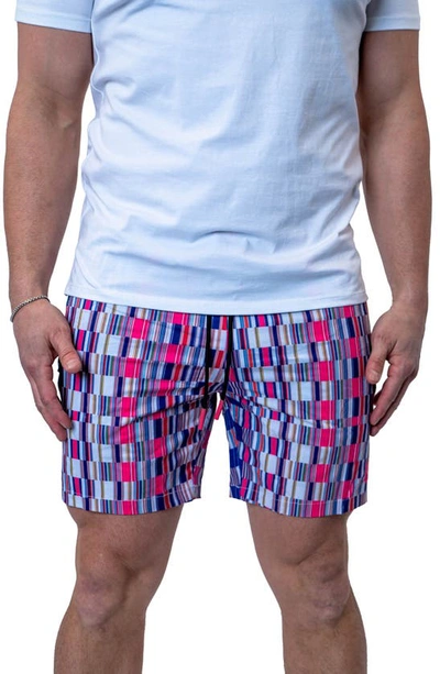 Maceoo Swim Lion Bars Multi Swim Trunks In Purple Multi