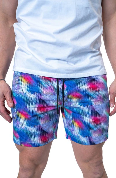 Maceoo Swim Lion Haze Multi Swim Trunks In Blue Multi