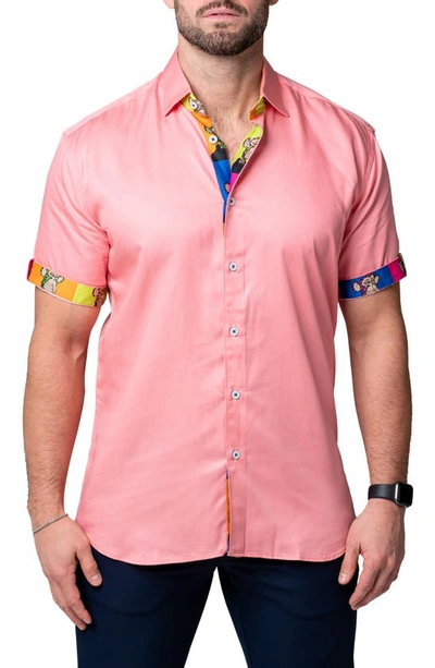 Maceoo Galileo Pazole Pink Short Sleeve Cotton Button-up Shirt