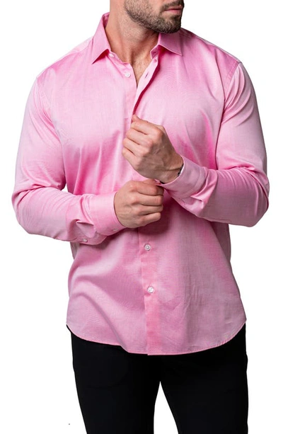Maceoo Classic Fit Shiny Finish Button-up Shirt In Pink