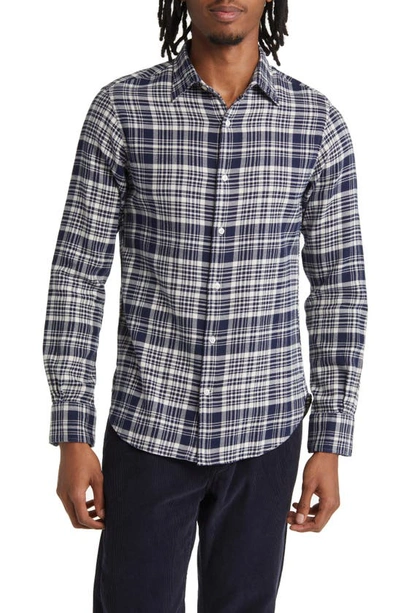 Officine Generale Giacomo Plaid Twill Button-up Shirt In Ecru Navy