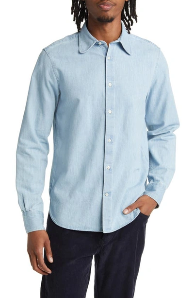 Officine Generale Dustin Washed Cotton Denim Button-up Shirt In Blue