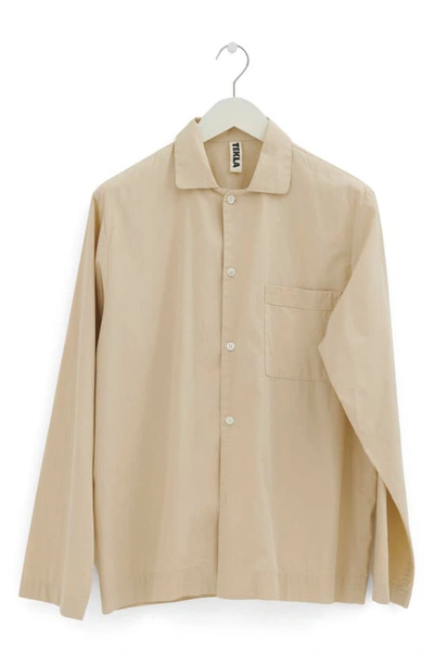 Tekla Organic Cotton Poplin Button-up Pajama Shirt In Khaki