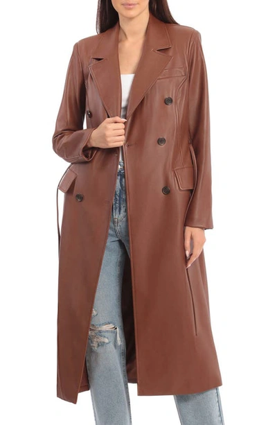 Avec Les Filles Water Resistant Faux Leather Trench Coat In Sienna