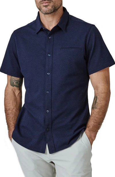 7 Diamonds Seville Short Sleeve Stretch Cotton Blend Button-up Shirt In Navy
