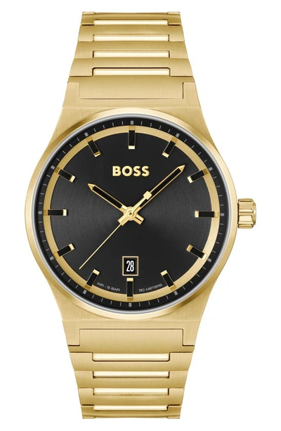 Hugo Boss Men's Candor Gold Ion Plated Stainless Steel Bracelet Watch 41mm In Black/gold