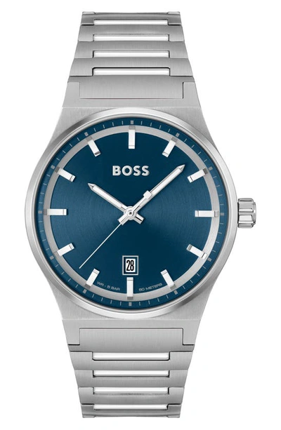 Hugo Boss Men's Candor Quartz Basic Calendar Stainless Steel Watch 41mm In Blue/silver