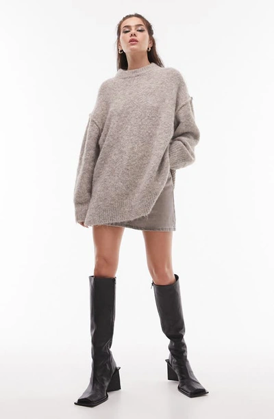 Topshop Oversize Pullover Sweater In Brown