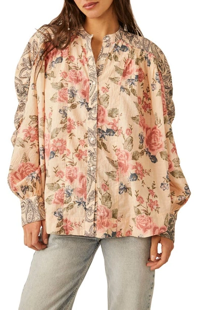 Free People Maraya Floral Print Cotton Button-up Blouse In Antique Combo