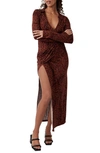 Free People Shayla Floral Long Sleeve Wrap Dress In Chocolate Combo