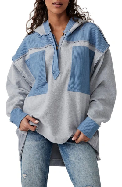 Free People Corie Corduroy Trim Oversize Hooded Sweatshirt In Cold Water Combo