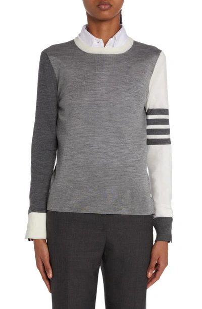 Thom Browne Women's Colorblocked Crewneck Sweater In Tonal Grey