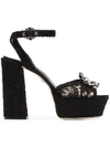 Dolce & Gabbana Crystal-embellished Corded Lace Platform Sandals In Black