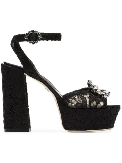 Dolce & Gabbana Crystal-embellished Corded Lace Platform Sandals In Black