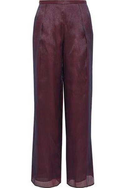 Giorgio Armani Woman Embroidered Organza Wide-leg Pants Claret