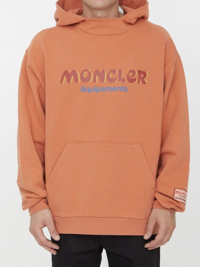 Moncler Cotton Hoodie With Logo In Orange
