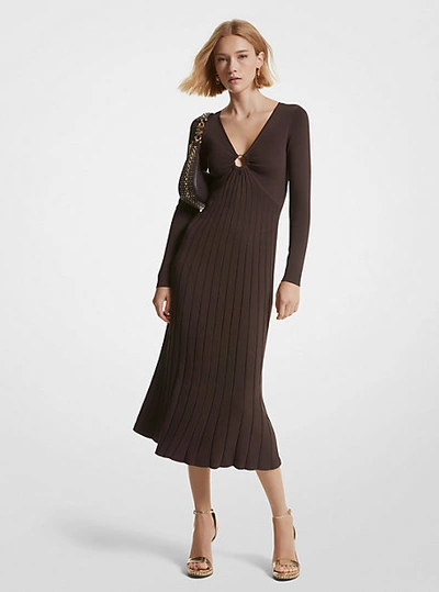 Michael Kors Ribbed Stretch Knit Ring Midi Dress In Brown