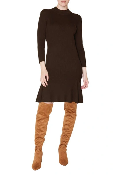 Julia Jordan Long Sleeve Sweater Dress In Dark Brown