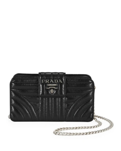 Prada Leather Quilted Flap Wallet On Chain In Black