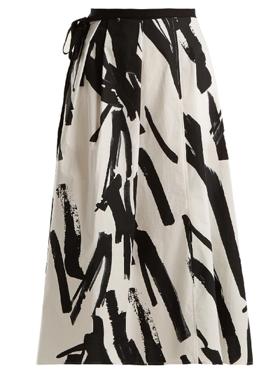 Weekend Max Mara Tenuta Brushstroke-print Poplin Midi Skirt In White