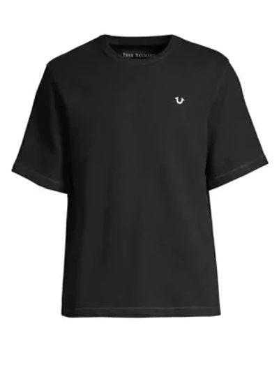 True Religion Men's Raw-edge Logo-zip T-shirt In True Black