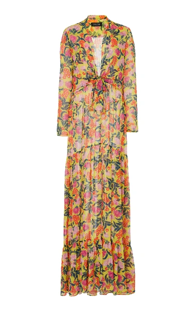 Saloni Alexia Tie-front Floral-print Silk-chiffon Maxi Dress