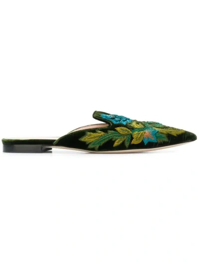 Alberta Ferretti Embroidered Pointed Mules In Green