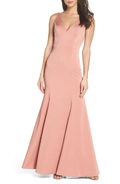 Jenny Yoo Jade Luxe Crepe V-neck Gown In Sedona Sunset