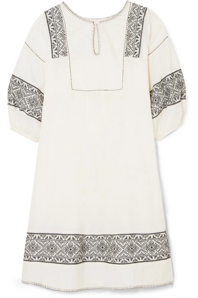 The Great The Lovely Embroidered Cotton-gauze Dress In Cream