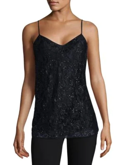 Lafayette 148 Beaded Lace Silk Camisole In Ink