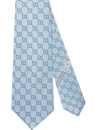 Gucci Gg Pattern Silk Tie In Blue