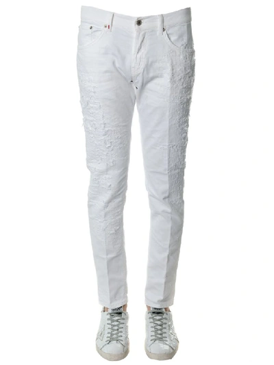 Dondup White Distressed Cotton Denim Jeans