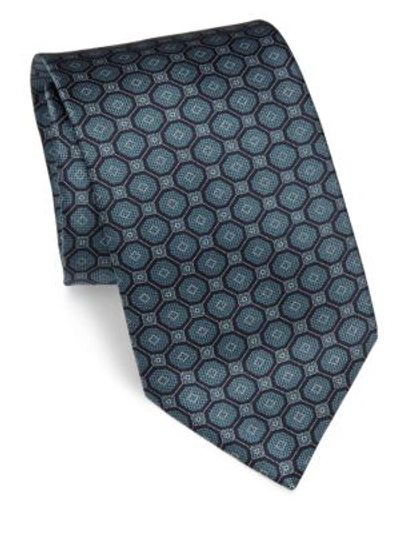 Brioni Geometric Silk Tie In Periwinkle Teal