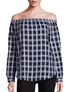 Rag & Bone Glenn Plaid Off The Shoulder Top In Black Grey