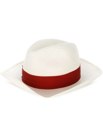 Borsalino Ribbon Embellished Sun Hat - White